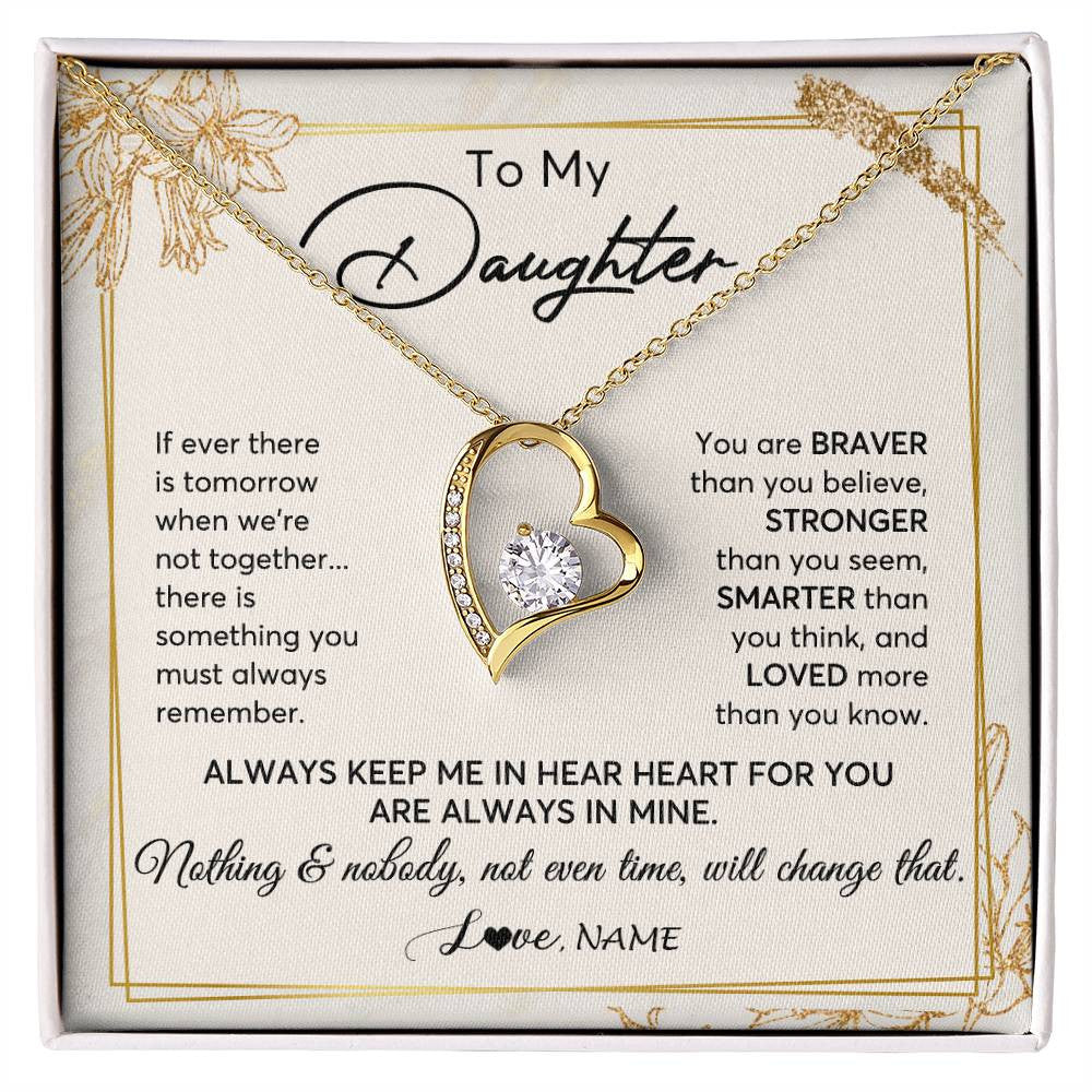 Forever Love Necklace 18K Yellow Gold Finish | 1 | Personalized To My Daughter Necklace From Mom Dad Mother Always Keep Me In Your Heart Daughter Birthday Graduation Christmas Customized Gift Box Message Card | siriusteestore