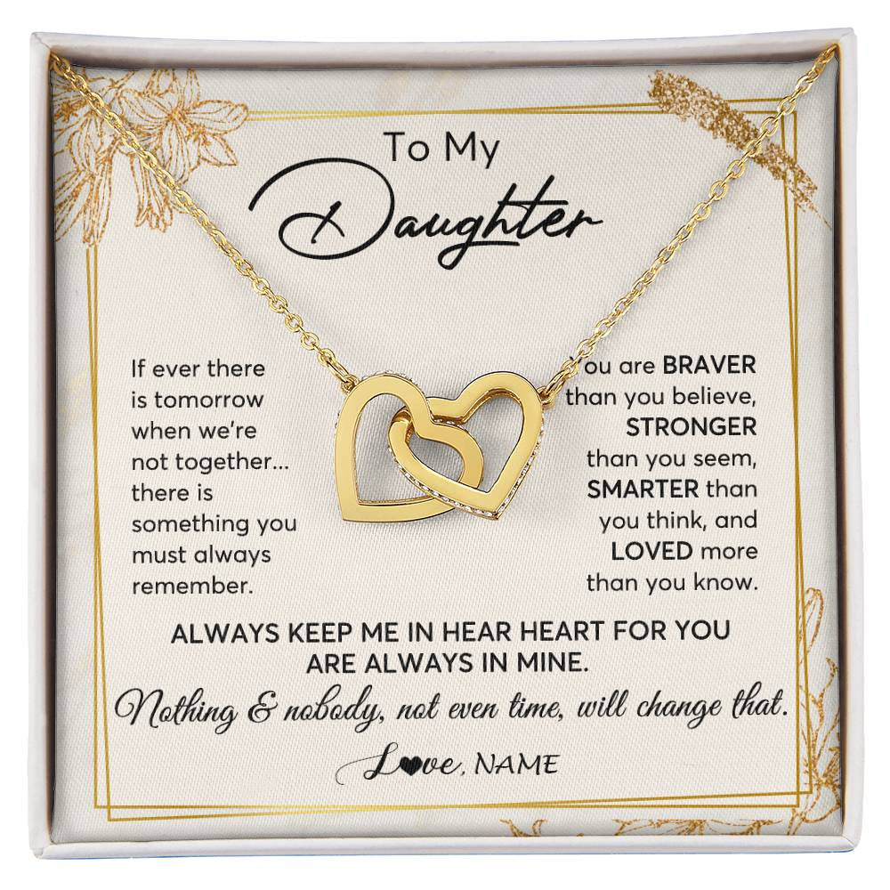 Interlocking Hearts Necklace 18K Yellow Gold Finish | 1 | Personalized To My Daughter Necklace From Mom Dad Mother Always Keep Me In Your Heart Daughter Birthday Graduation Christmas Customized Gift Box Message Card | siriusteestore