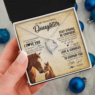 Forever Love Necklace 14K White Gold Finish | 2 | Personalized To My Daughter Necklace From Mom Dad Mother Always Remember I Love You Horse Daughter Birthday Jewelry Christmas Customized Gift Box Message Card | siriusteestore