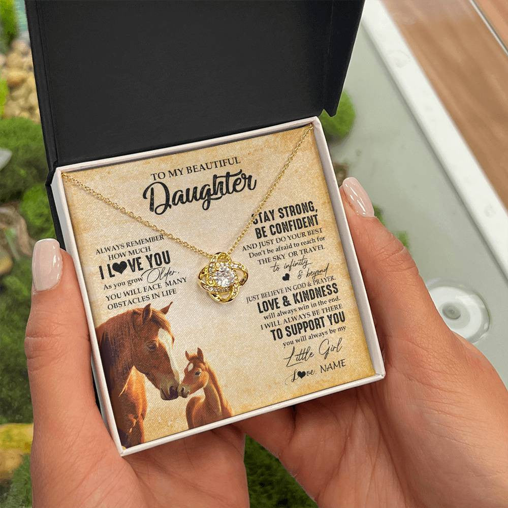 Love Knot Necklace 18K Yellow Gold Finish | 2 | Personalized To My Daughter Necklace From Mom Dad Mother Always Remember I Love You Horse Daughter Birthday Jewelry Christmas Customized Gift Box Message Card | siriusteestore