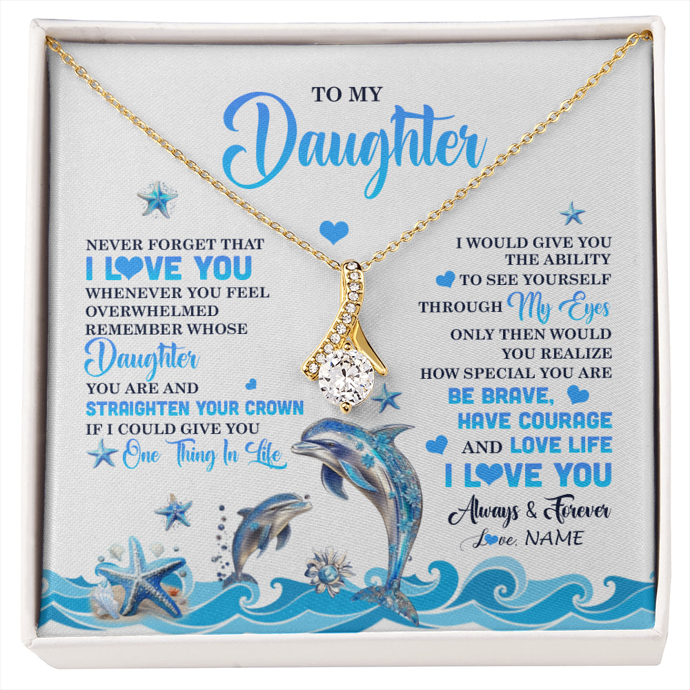 Alluring Beauty Necklace 18K Yellow Gold Finish | 1 | Personalized To My Daughter Necklace From Mom Dad Mother Dophin Never Forget I Love You Daughter Birthday Jewelry Christmas Customized Gift Box Message Card | siriusteestore