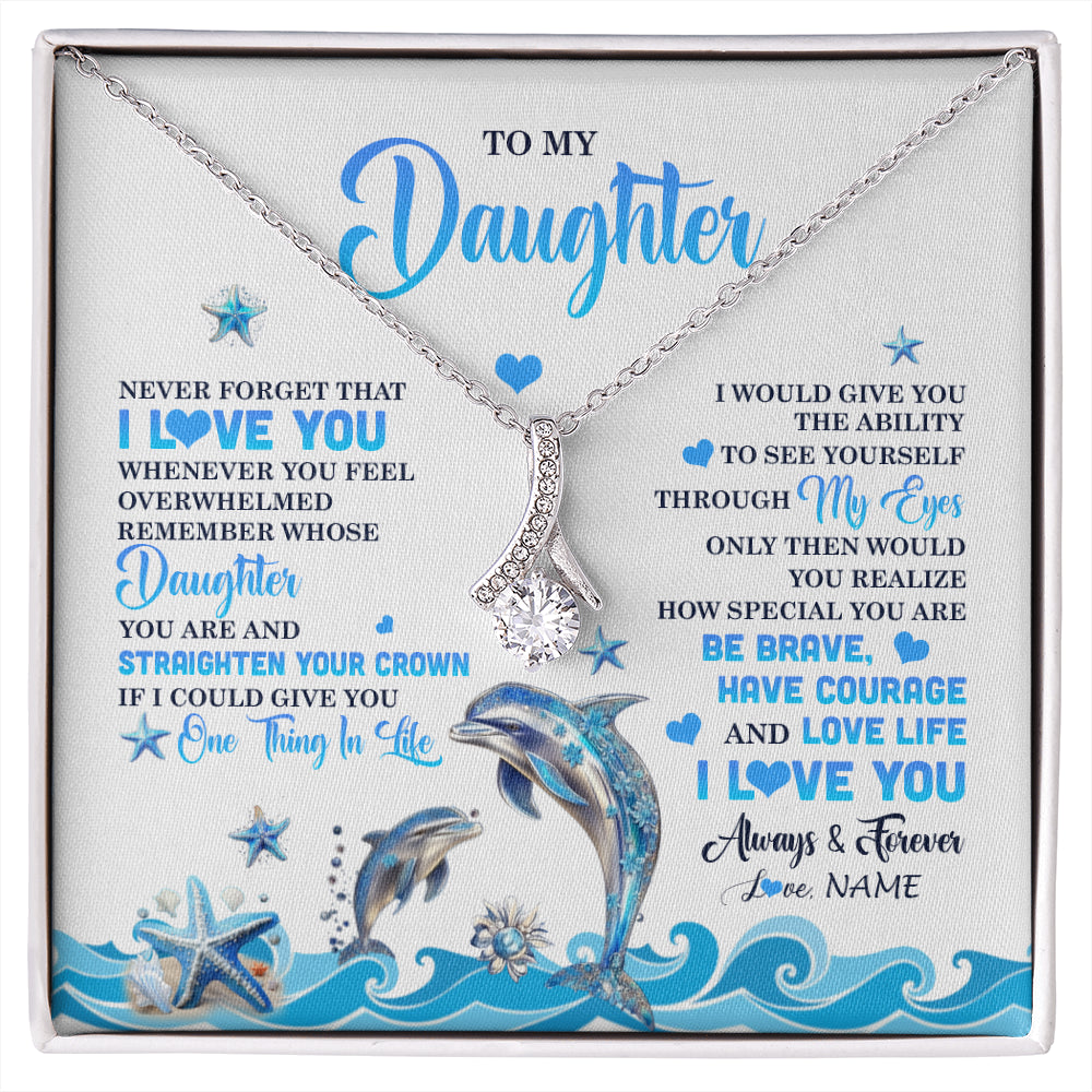 Alluring Beauty Necklace 14K White Gold Finish | 1 | Personalized To My Daughter Necklace From Mom Dad Mother Dophin Never Forget I Love You Daughter Birthday Jewelry Christmas Customized Gift Box Message Card | siriusteestore