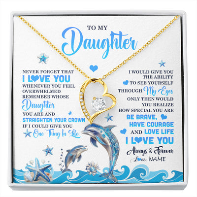 Forever Love Necklace 18K Yellow Gold Finish | 1 | Personalized To My Daughter Necklace From Mom Dad Mother Dophin Never Forget I Love You Daughter Birthday Jewelry Christmas Customized Gift Box Message Card | siriusteestore
