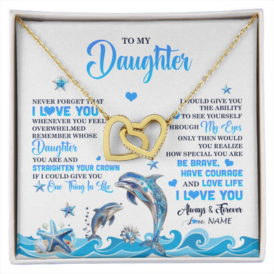 Interlocking Hearts Necklace 18K Yellow Gold Finish | 1 | Personalized To My Daughter Necklace From Mom Dad Mother Dophin Never Forget I Love You Daughter Birthday Jewelry Christmas Customized Gift Box Message Card | siriusteestore