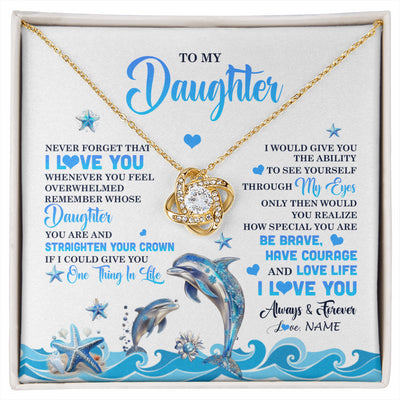 Love Knot Necklace 18K Yellow Gold Finish | 1 | Personalized To My Daughter Necklace From Mom Dad Mother Dophin Never Forget I Love You Daughter Birthday Jewelry Christmas Customized Gift Box Message Card | siriusteestore