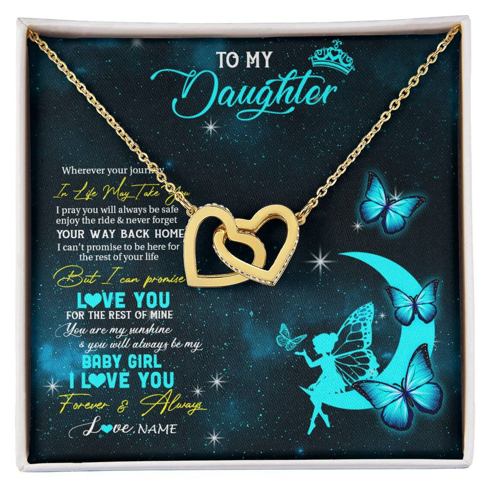 Interlocking Hearts Necklace 18K Yellow Gold Finish | 1 | Personalized To My Daughter Necklace From Mom Dad Mother Fairy Silhouette Fantasy Moon Daughter Birthday Graduation Christmas Customized Gift Box Message Card | siriusteestore