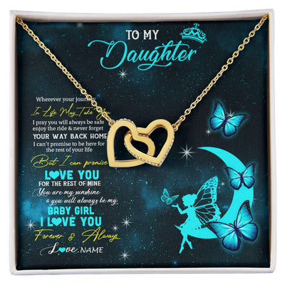Interlocking Hearts Necklace 18K Yellow Gold Finish | 1 | Personalized To My Daughter Necklace From Mom Dad Mother Fairy Silhouette Fantasy Moon Daughter Birthday Graduation Christmas Customized Gift Box Message Card | siriusteestore