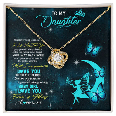 Love Knot Necklace 18K Yellow Gold Finish | 1 | Personalized To My Daughter Necklace From Mom Dad Mother Fairy Silhouette Fantasy Moon Daughter Birthday Graduation Christmas Customized Gift Box Message Card | siriusteestore