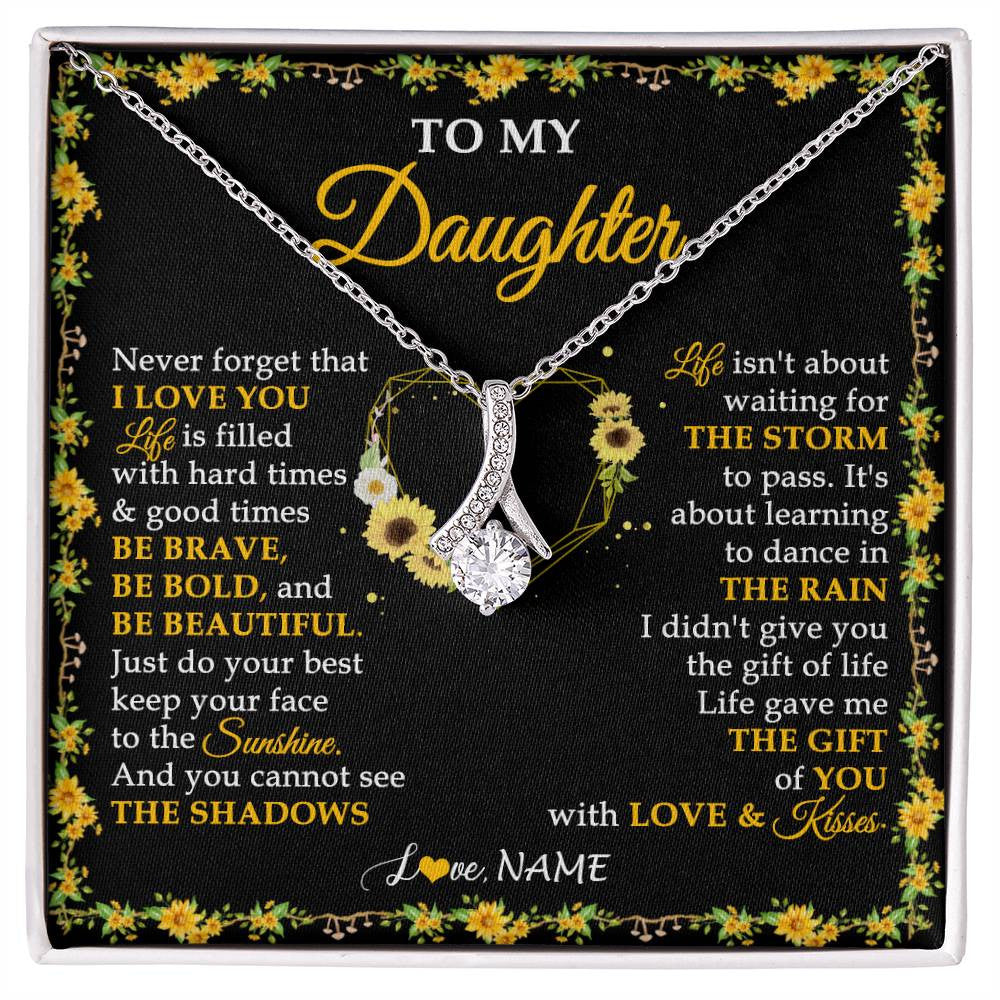 Alluring Beauty Necklace 14K White Gold Finish | 1 | Personalized To My Daughter Necklace From Mom Dad Mother Father I Love You Sunflower Daughter Birthday Jewelry Christmas Customized Gift Box Message Card | siriusteestore