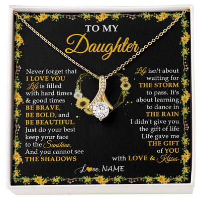 Alluring Beauty Necklace 18K Yellow Gold Finish | 1 | Personalized To My Daughter Necklace From Mom Dad Mother Father I Love You Sunflower Daughter Birthday Jewelry Christmas Customized Gift Box Message Card | siriusteestore