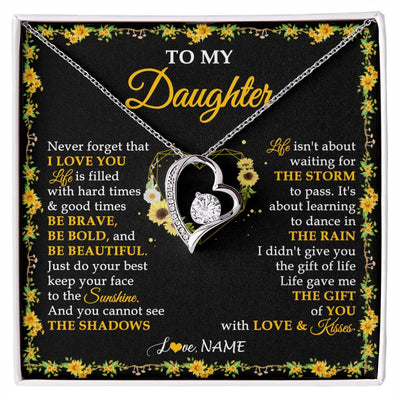 Forever Love Necklace 14K White Gold Finish | 1 | Personalized To My Daughter Necklace From Mom Dad Mother Father I Love You Sunflower Daughter Birthday Jewelry Christmas Customized Gift Box Message Card | siriusteestore
