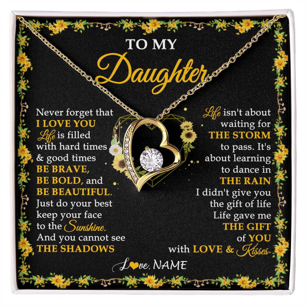 Forever Love Necklace 18K Yellow Gold Finish | 1 | Personalized To My Daughter Necklace From Mom Dad Mother Father I Love You Sunflower Daughter Birthday Jewelry Christmas Customized Gift Box Message Card | siriusteestore