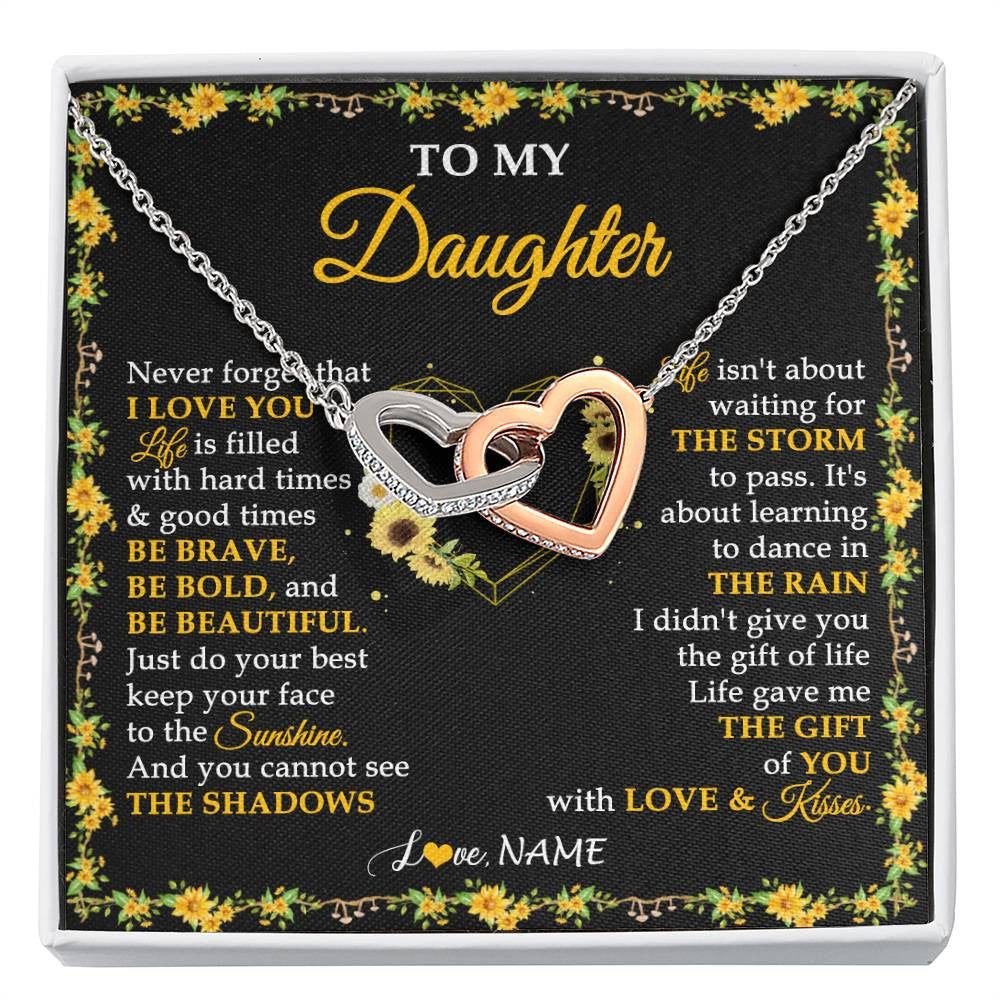 Interlocking Hearts Necklace Stainless Steel & Rose Gold Finish | 1 | Personalized To My Daughter Necklace From Mom Dad Mother Father I Love You Sunflower Daughter Birthday Jewelry Christmas Customized Gift Box Message Card | siriusteestore