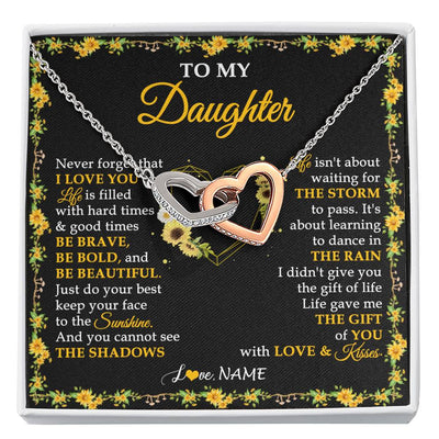 Interlocking Hearts Necklace Stainless Steel & Rose Gold Finish | 1 | Personalized To My Daughter Necklace From Mom Dad Mother Father I Love You Sunflower Daughter Birthday Jewelry Christmas Customized Gift Box Message Card | siriusteestore