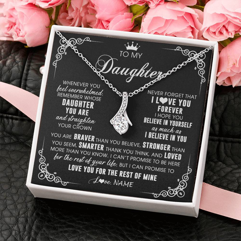 Alluring Beauty Necklace 14K White Gold Finish | 2 | Personalized To My Daughter Necklace From Mom Dad Mother Father Inspirational Strength Daughter Birthday Jewelry Christmas Customized Gift Box Message Card | siriusteestore