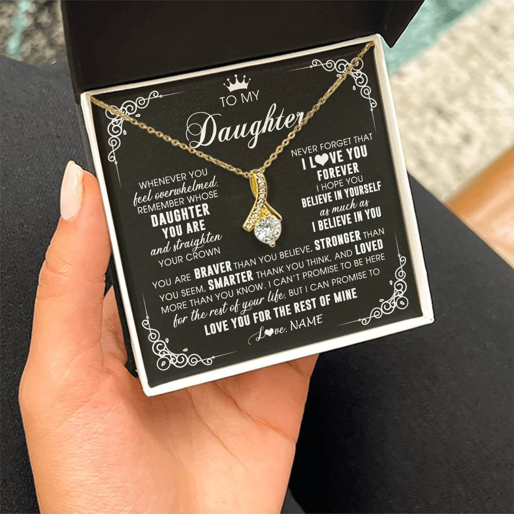 Alluring Beauty Necklace 18K Yellow Gold Finish | 2 | Personalized To My Daughter Necklace From Mom Dad Mother Father Inspirational Strength Daughter Birthday Jewelry Christmas Customized Gift Box Message Card | siriusteestore
