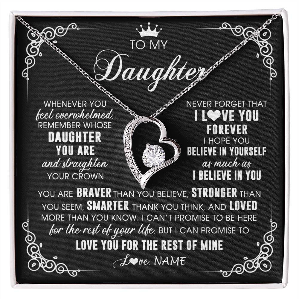 Forever Love Necklace 14K White Gold Finish | 1 | Personalized To My Daughter Necklace From Mom Dad Mother Father Inspirational Strength Daughter Birthday Jewelry Christmas Customized Gift Box Message Card | siriusteestore