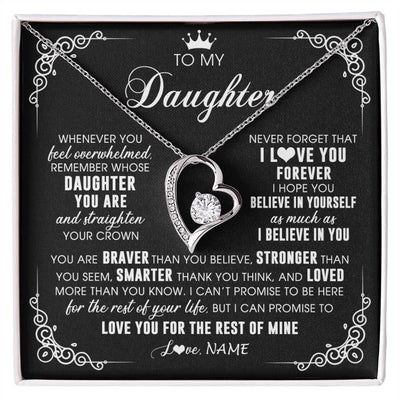 Forever Love Necklace 14K White Gold Finish | 1 | Personalized To My Daughter Necklace From Mom Dad Mother Father Inspirational Strength Daughter Birthday Jewelry Christmas Customized Gift Box Message Card | siriusteestore