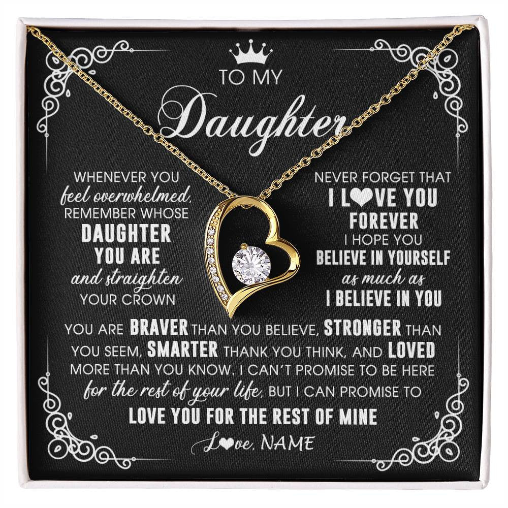 Forever Love Necklace 18K Yellow Gold Finish | 1 | Personalized To My Daughter Necklace From Mom Dad Mother Father Inspirational Strength Daughter Birthday Jewelry Christmas Customized Gift Box Message Card | siriusteestore