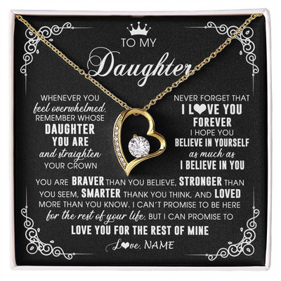 Forever Love Necklace 18K Yellow Gold Finish | 1 | Personalized To My Daughter Necklace From Mom Dad Mother Father Inspirational Strength Daughter Birthday Jewelry Christmas Customized Gift Box Message Card | siriusteestore