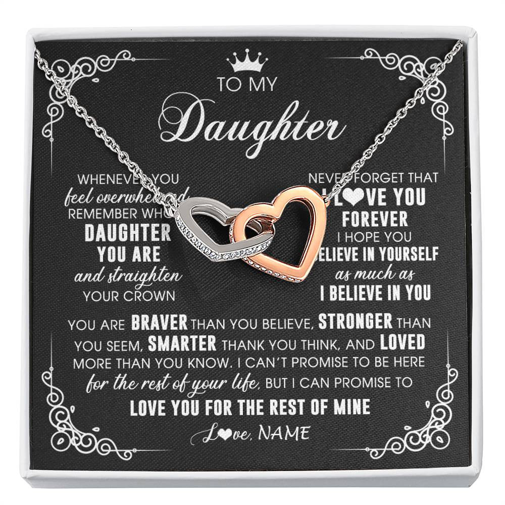 Interlocking Hearts Necklace Stainless Steel & Rose Gold Finish | 1 | Personalized To My Daughter Necklace From Mom Dad Mother Father Inspirational Strength Daughter Birthday Jewelry Christmas Customized Gift Box Message Card | siriusteestore