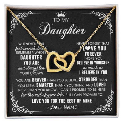 Interlocking Hearts Necklace 18K Yellow Gold Finish | 1 | Personalized To My Daughter Necklace From Mom Dad Mother Father Inspirational Strength Daughter Birthday Jewelry Christmas Customized Gift Box Message Card | siriusteestore