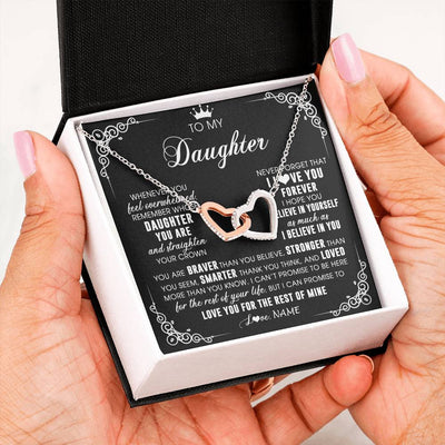Interlocking Hearts Necklace Stainless Steel & Rose Gold Finish | 2 | Personalized To My Daughter Necklace From Mom Dad Mother Father Inspirational Strength Daughter Birthday Jewelry Christmas Customized Gift Box Message Card | siriusteestore