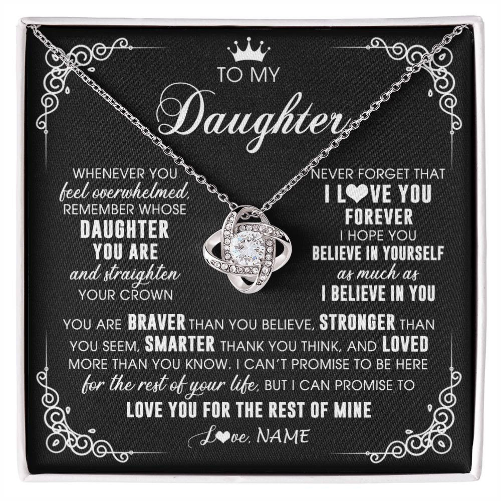 Love Knot Necklace 14K White Gold Finish | 1 | Personalized To My Daughter Necklace From Mom Dad Mother Father Inspirational Strength Daughter Birthday Jewelry Christmas Customized Gift Box Message Card | siriusteestore