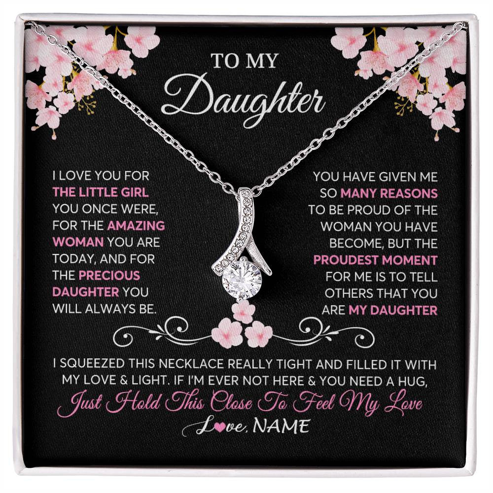 Alluring Beauty Necklace 14K White Gold Finish | 1 | Personalized To My Daughter Necklace From Mom Dad Mother Father Love You Little Girl Daughter Birthday Jewelry Christmas Customized Gift Box Message Card | siriusteestore