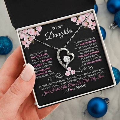 Forever Love Necklace 14K White Gold Finish | 2 | Personalized To My Daughter Necklace From Mom Dad Mother Father Love You Little Girl Daughter Birthday Jewelry Christmas Customized Gift Box Message Card | siriusteestore