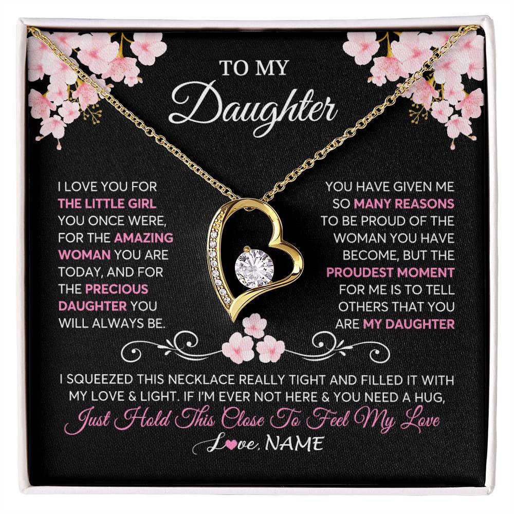 Forever Love Necklace 18K Yellow Gold Finish | 1 | Personalized To My Daughter Necklace From Mom Dad Mother Father Love You Little Girl Daughter Birthday Jewelry Christmas Customized Gift Box Message Card | siriusteestore