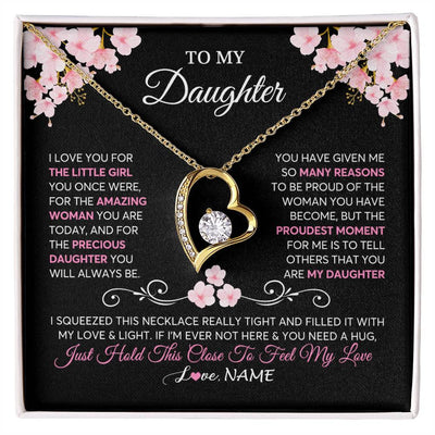 Forever Love Necklace 18K Yellow Gold Finish | 1 | Personalized To My Daughter Necklace From Mom Dad Mother Father Love You Little Girl Daughter Birthday Jewelry Christmas Customized Gift Box Message Card | siriusteestore
