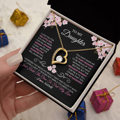 Forever Love Necklace 18K Yellow Gold Finish | 2 | Personalized To My Daughter Necklace From Mom Dad Mother Father Love You Little Girl Daughter Birthday Jewelry Christmas Customized Gift Box Message Card | siriusteestore