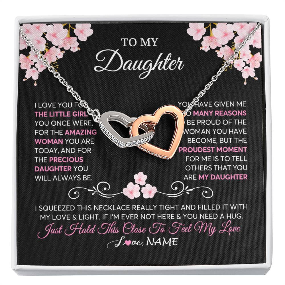 Interlocking Hearts Necklace Stainless Steel & Rose Gold Finish | 1 | Personalized To My Daughter Necklace From Mom Dad Mother Father Love You Little Girl Daughter Birthday Jewelry Christmas Customized Gift Box Message Card | siriusteestore
