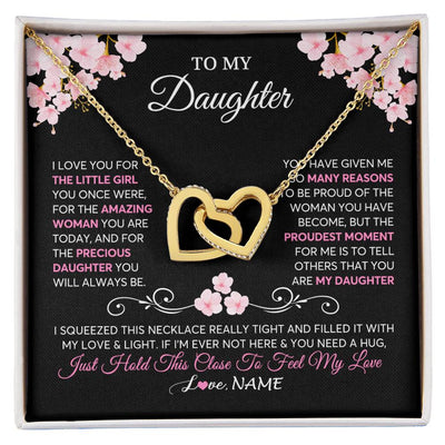 Interlocking Hearts Necklace 18K Yellow Gold Finish | 1 | Personalized To My Daughter Necklace From Mom Dad Mother Father Love You Little Girl Daughter Birthday Jewelry Christmas Customized Gift Box Message Card | siriusteestore