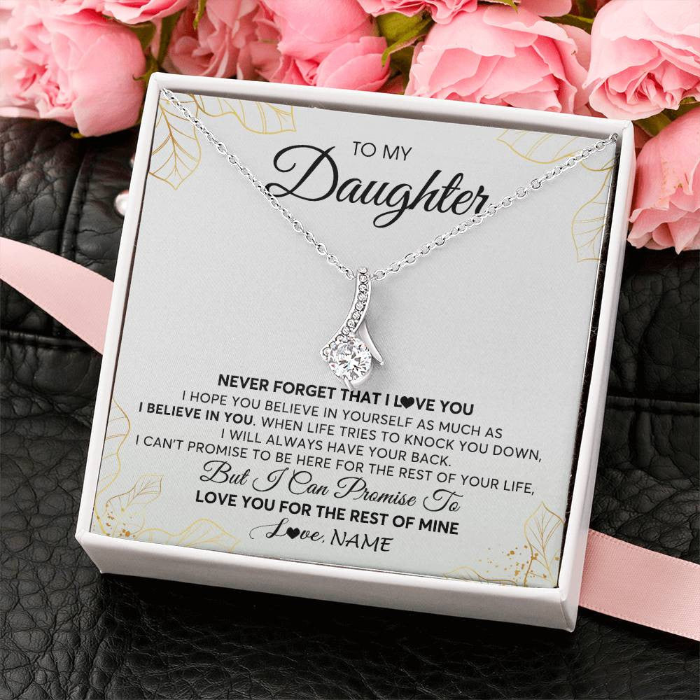 Alluring Beauty Necklace | Personalized To My Daughter Necklace From Mom Dad Mother Father Never Forget That I Love You Daughter Birthday Christmas Customized Gift Box Message Card | siriusteestore