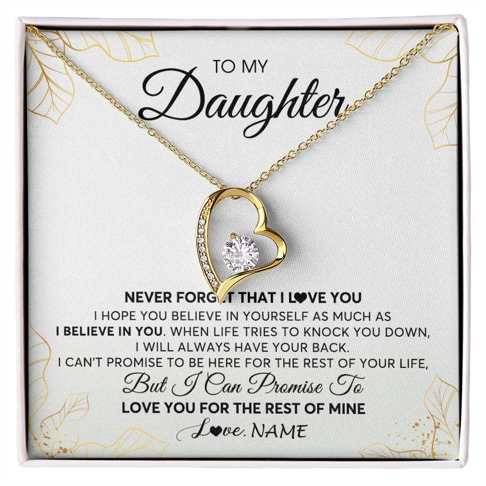 Forever Love Necklace 18K Yellow Gold Finish | 1 | Personalized To My Daughter Necklace From Mom Dad Mother Father Never Forget That I Love You Daughter Birthday Christmas Customized Gift Box Message Card | siriusteestore