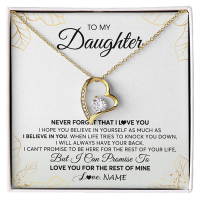 Forever Love Necklace 18K Yellow Gold Finish | 1 | Personalized To My Daughter Necklace From Mom Dad Mother Father Never Forget That I Love You Daughter Birthday Christmas Customized Gift Box Message Card | siriusteestore