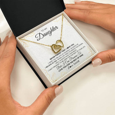 Interlocking Hearts Necklace 18K Yellow Gold Finish | 2 | Personalized To My Daughter Necklace From Mom Dad Mother Father Never Forget That I Love You Daughter Birthday Christmas Customized Gift Box Message Card | siriusteestore