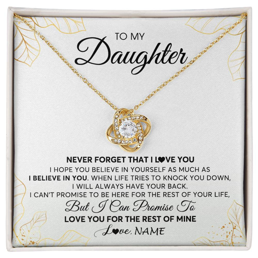 Love Knot Necklace 18K Yellow Gold Finish | 1 | Personalized To My Daughter Necklace From Mom Dad Mother Father Never Forget That I Love You Daughter Birthday Christmas Customized Gift Box Message Card | siriusteestore
