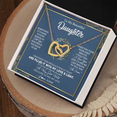 Interlocking Hearts Necklace 18K Yellow Gold Finish | Personalized To My Daughter Necklace From Mom Dad Mother How Much You Mean To Me Gift For Daughter Birthday Graduation Christmas Customized Message Card | siriusteestore