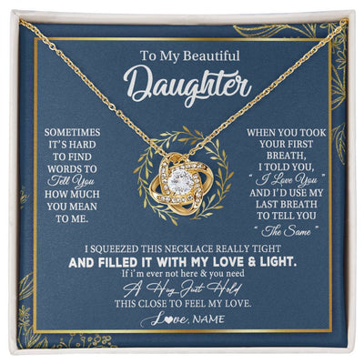 Love Knot Necklace 18K Yellow Gold Finish | Personalized To My Daughter Necklace From Mom Dad Mother How Much You Mean To Me Gift For Daughter Birthday Graduation Christmas Customized Message Card | siriusteestore