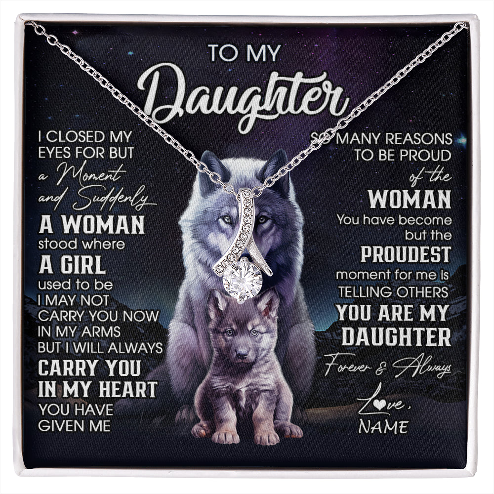 Alluring Beauty Necklace 14K White Gold Finish | 1 | Personalized To My Daughter Necklace From Mom Dad Mother I Close My Eyes Wolf Daughter Birthday Gifts Graduation Christmas Customized Gift Box Message Card | siriusteestore
