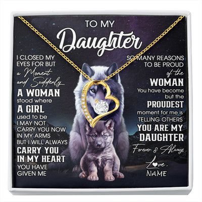 Forever Love Necklace 18K Yellow Gold Finish | 1 | Personalized To My Daughter Necklace From Mom Dad Mother I Close My Eyes Wolf Daughter Birthday Gifts Graduation Christmas Customized Gift Box Message Card | siriusteestore