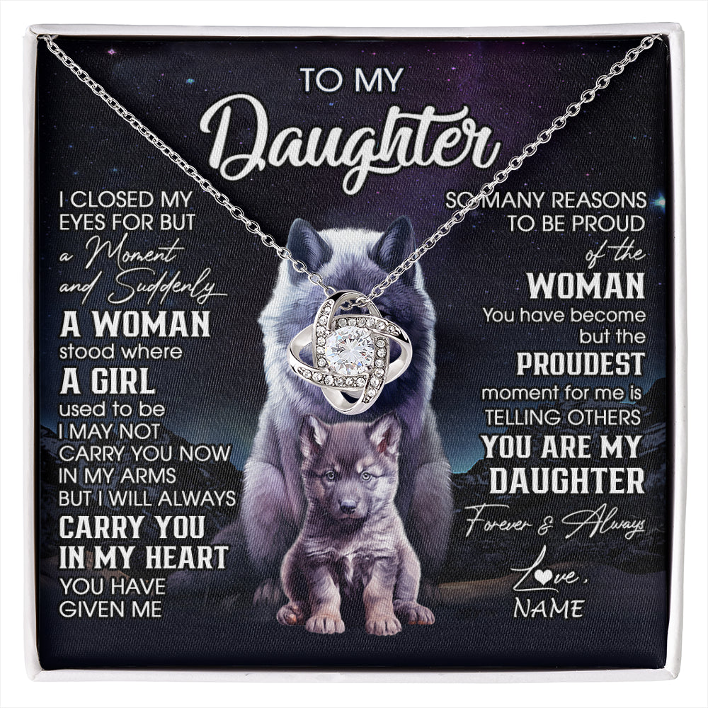Love Knot Necklace 14K White Gold Finish | 1 | Personalized To My Daughter Necklace From Mom Dad Mother I Close My Eyes Wolf Daughter Birthday Gifts Graduation Christmas Customized Gift Box Message Card | siriusteestore