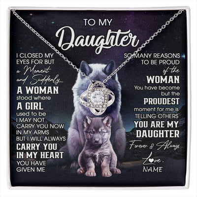 Love Knot Necklace 14K White Gold Finish | 1 | Personalized To My Daughter Necklace From Mom Dad Mother I Close My Eyes Wolf Daughter Birthday Gifts Graduation Christmas Customized Gift Box Message Card | siriusteestore