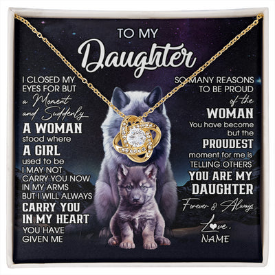 Love Knot Necklace 18K Yellow Gold Finish | 1 | Personalized To My Daughter Necklace From Mom Dad Mother I Close My Eyes Wolf Daughter Birthday Gifts Graduation Christmas Customized Gift Box Message Card | siriusteestore