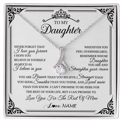 Alluring Beauty Necklace 14K White Gold Finish | 1 | Personalized To My Daughter Necklace From Mom Dad Mother I Love You Forever Daughter Birthday Jewelry Graduation Christmas Customized Gift Box Message Card | siriusteestore