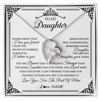 Forever Love Necklace 14K White Gold Finish | 1 | Personalized To My Daughter Necklace From Mom Dad Mother I Love You Forever Daughter Birthday Jewelry Graduation Christmas Customized Gift Box Message Card | siriusteestore