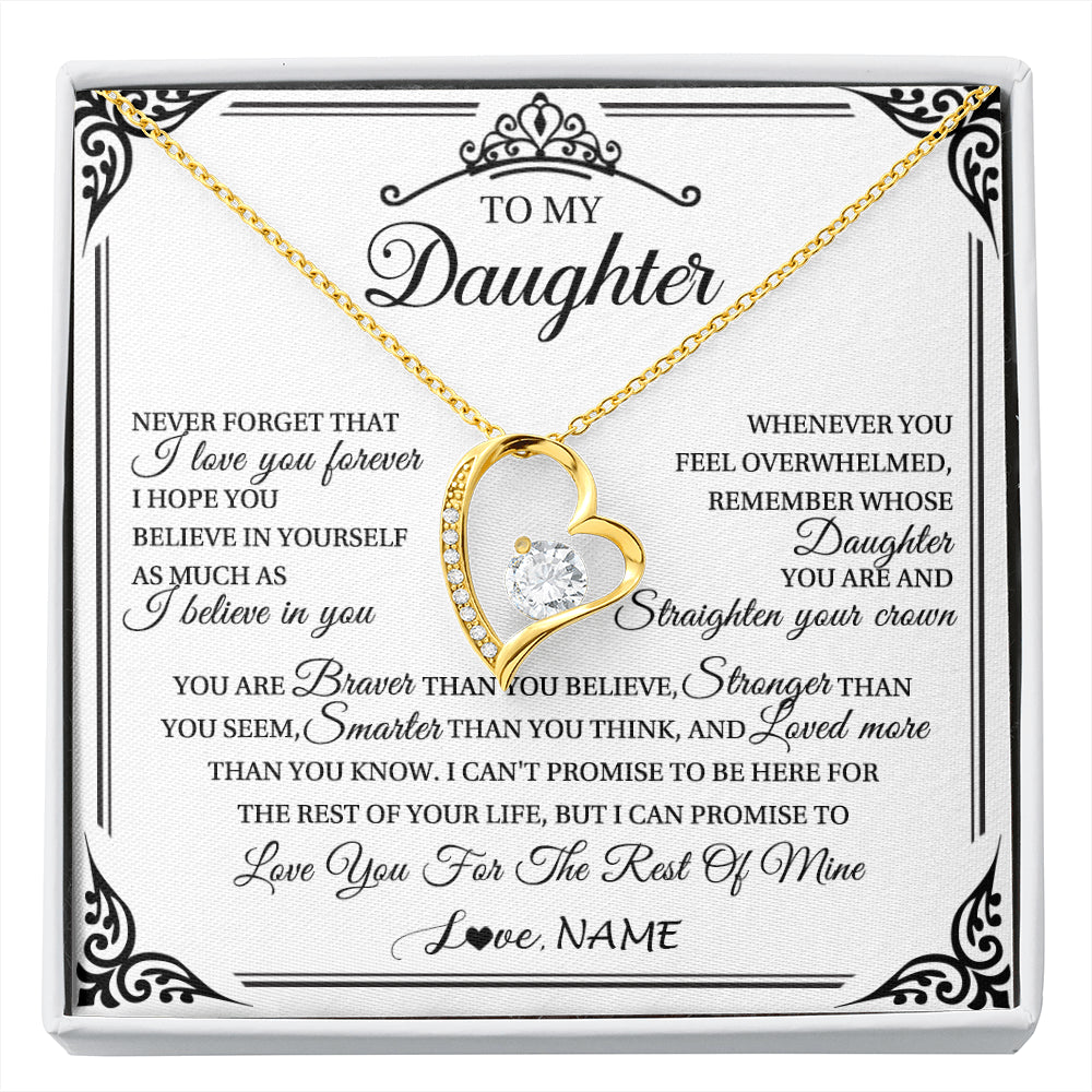 Forever Love Necklace 18K Yellow Gold Finish | 1 | Personalized To My Daughter Necklace From Mom Dad Mother I Love You Forever Daughter Birthday Jewelry Graduation Christmas Customized Gift Box Message Card | siriusteestore